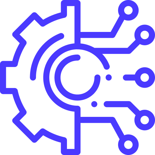 Nexio customization icon showing a settings gear connected to a network of configuration nodes, representing tailored technical architecture