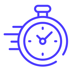 Nexio time management icon showing a stopwatch with motion lines, representing efficient IT roadmaps and governance