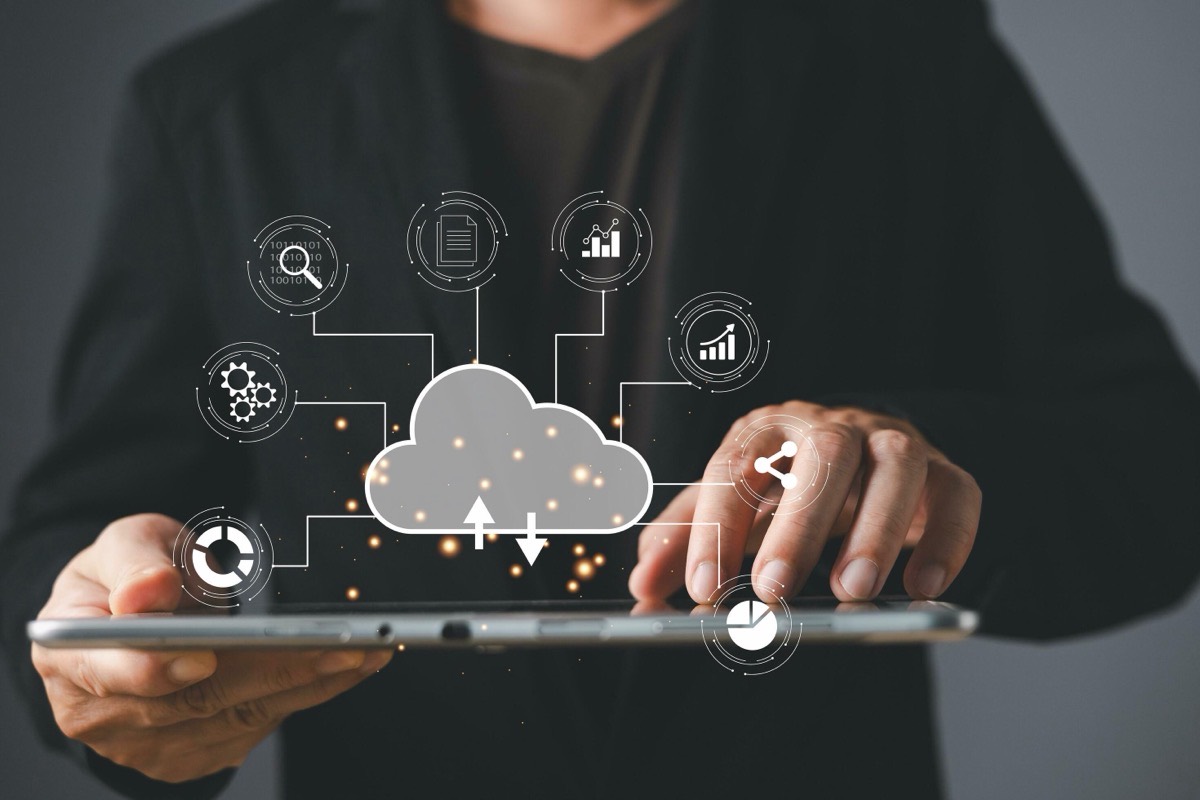 Cloud platform diagram shown on a tablet