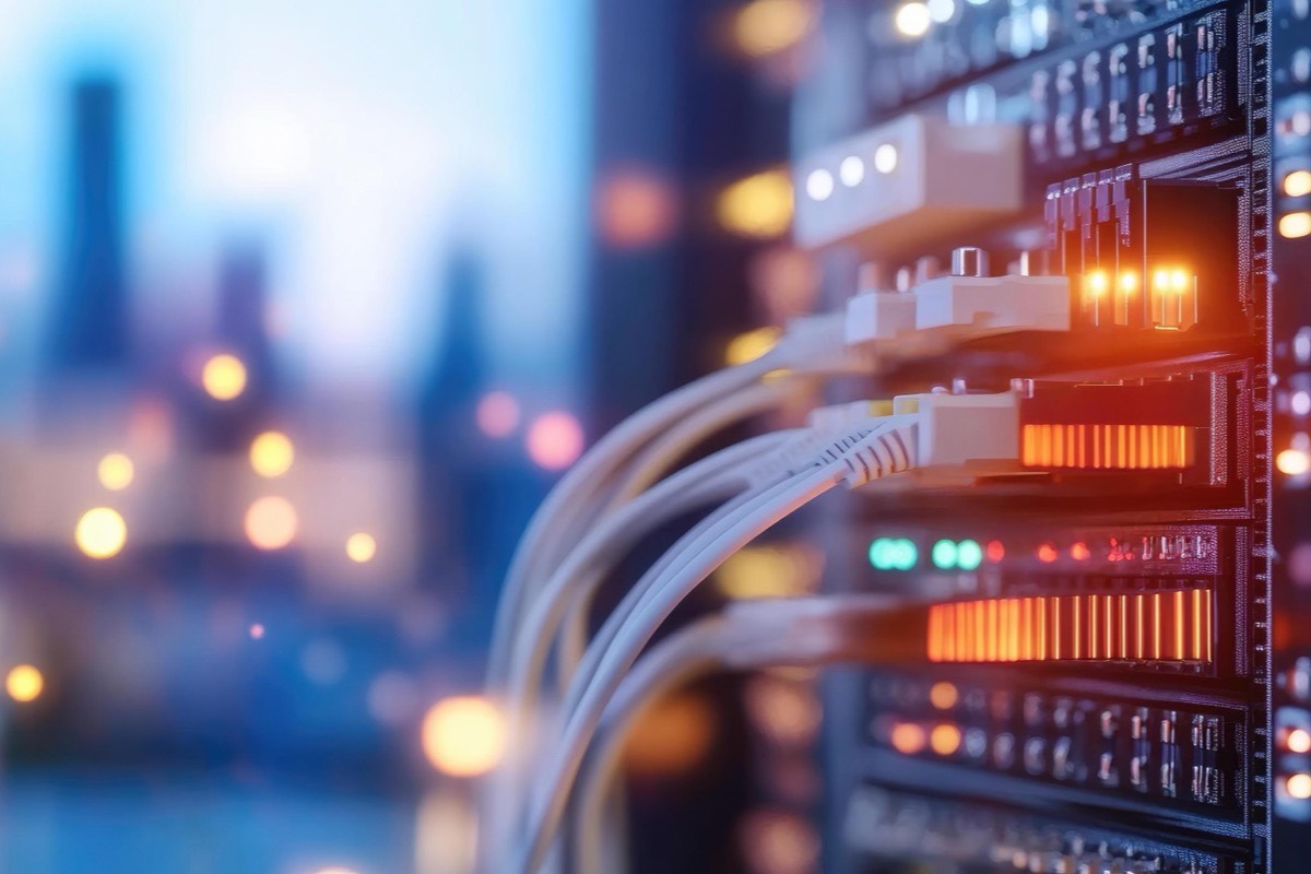 Network cables patched into a server rack