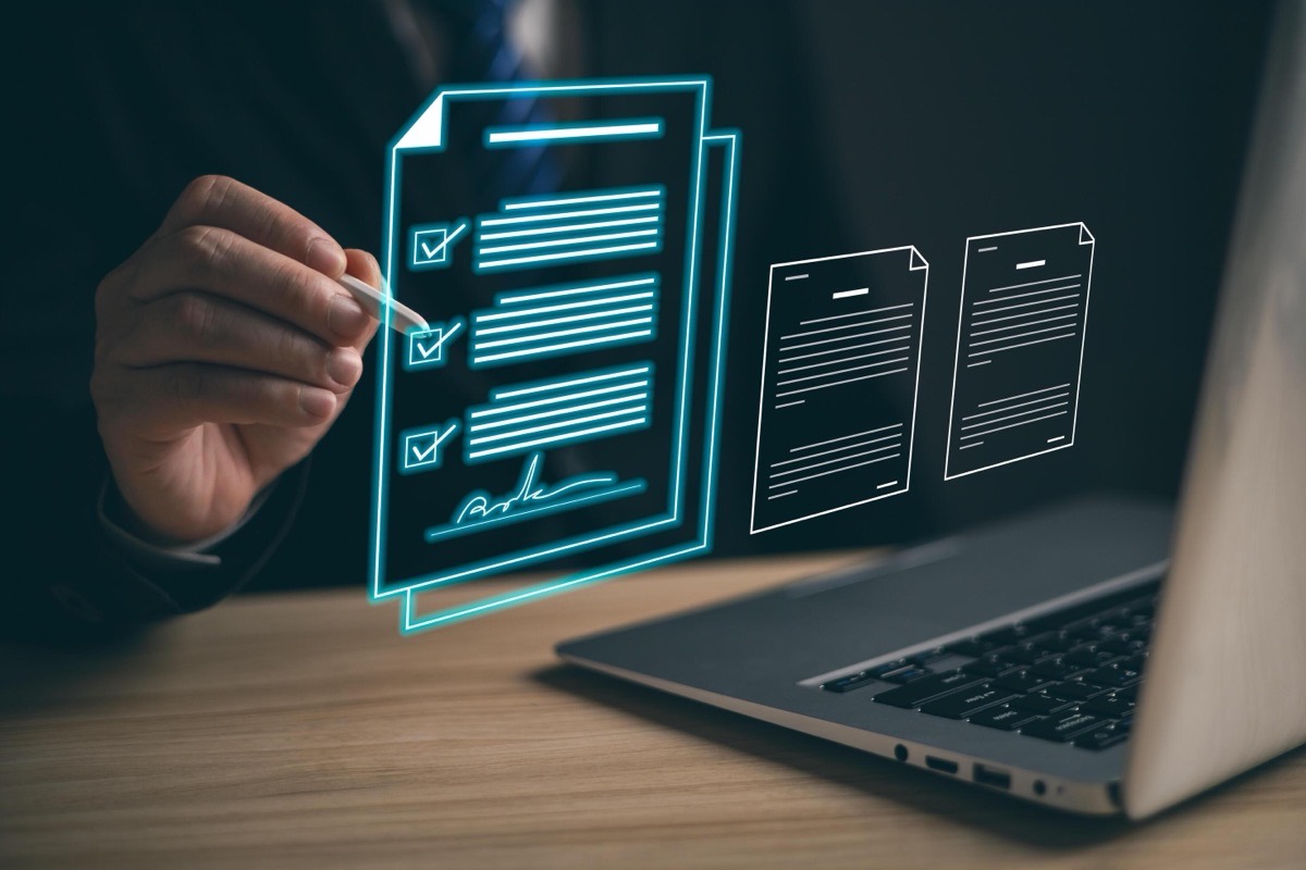 Signing a document electronically on a tablet in an office